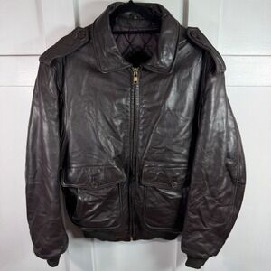 Lakeland Vintage Brown Leather Flight Bomber Jacket Mens 42 Quilted Lining Korea